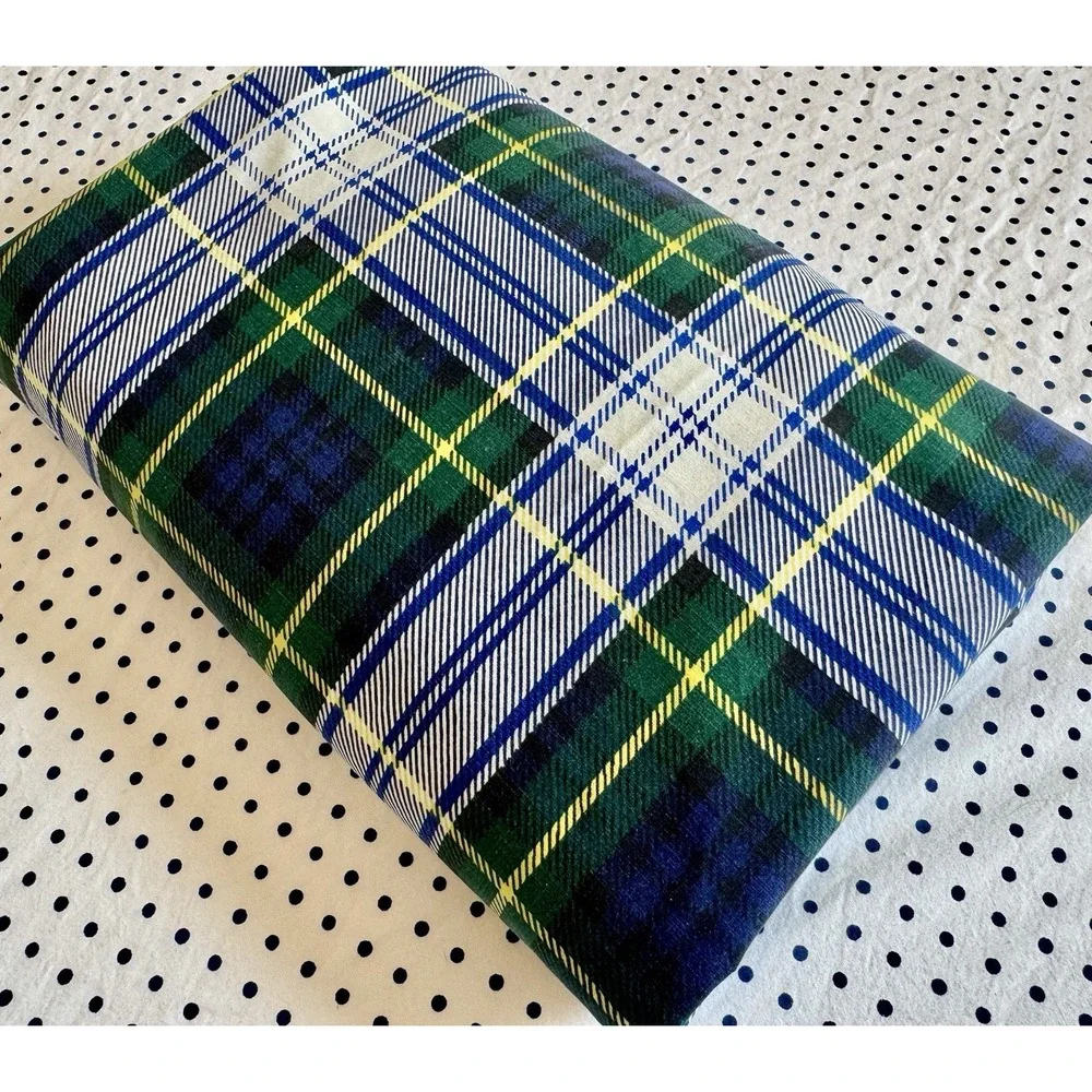 Ralph Lauren Flat Sheet Queen Bed Cotton Gordon Dress Plaid Blue Green